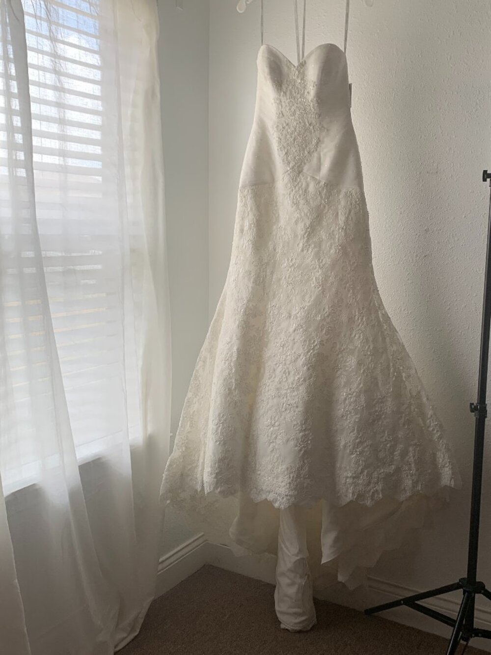 Oleg Cassini Strapless Lace Mermaid Wedding Dress NWT Size 2 White Beaded CRL277